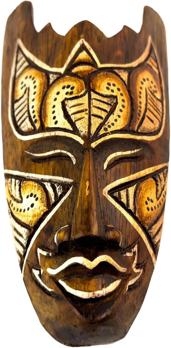 Houten masker 20 cm - Bali wanddecoratie - handgeschilderd - uniek kunstwerk - ShopVlot