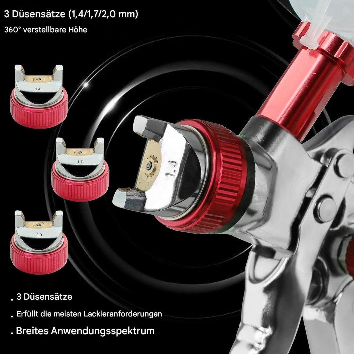 HVLP verfspuitpistool - 3 spuitmonden 1.4 mm, 1.7 mm, 2 mm - 10 wegwerpbekers 600 ml - ShopVlot