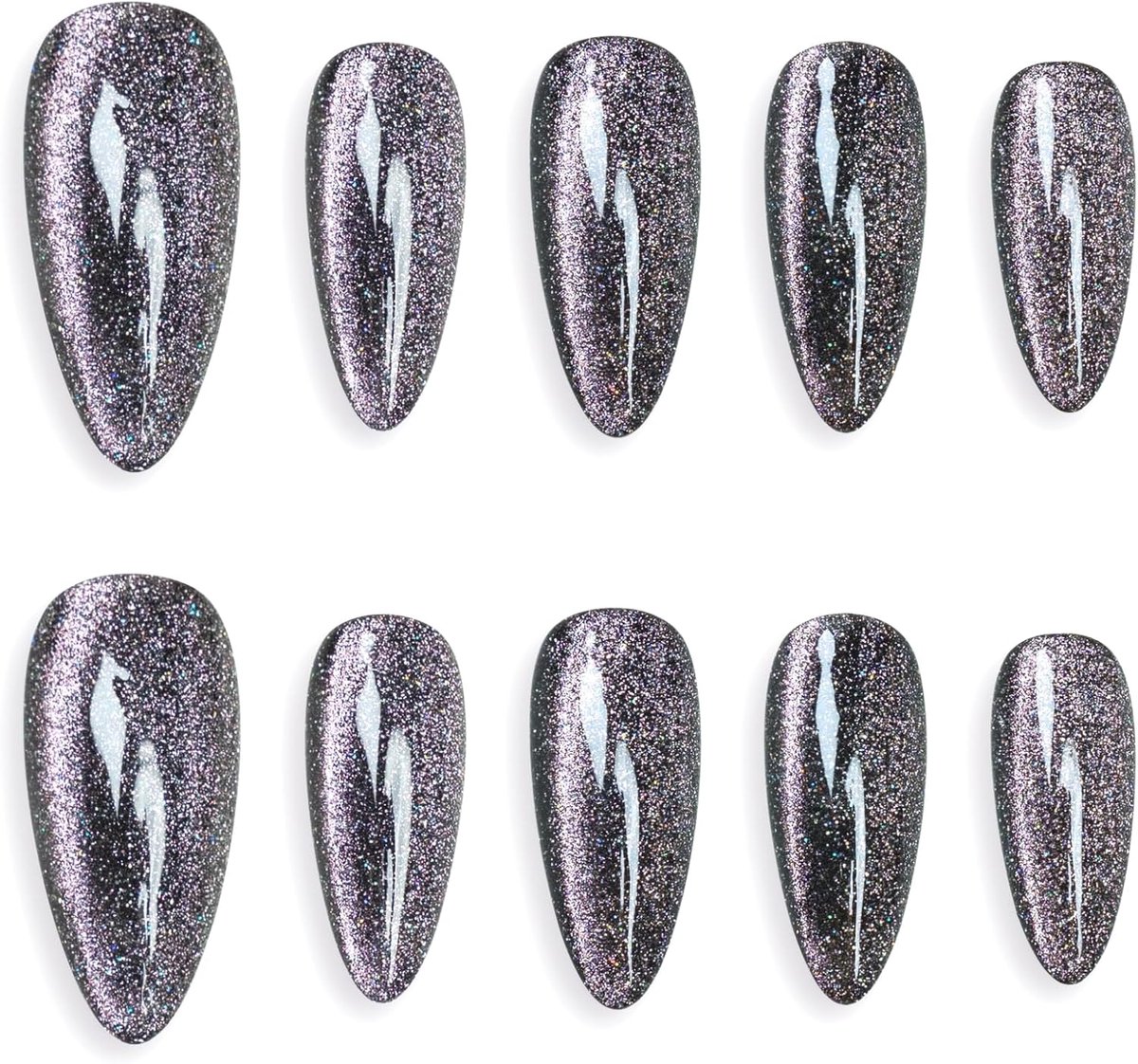 Nail Tips Medium Almondvorm - Roze en Zwart - Magnetisch Ontwerp met Hechtingspads - Elegante en Slanke Vingers - ShopVlot