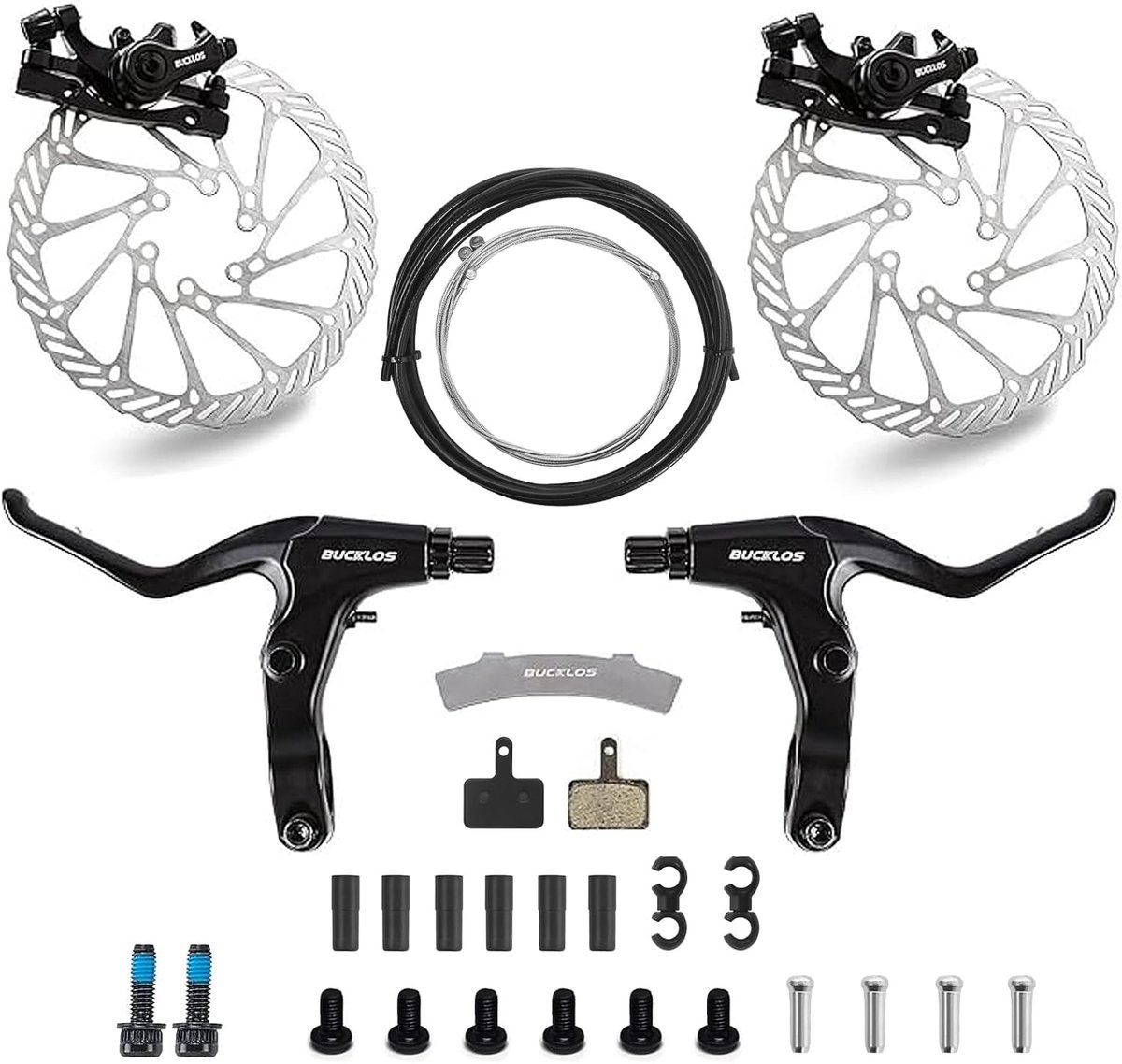 Mountainbike schijfremset 160 mm - aluminium levers - stille remwerking - geschikt voor E-bikes en fatbikes - ShopVlot