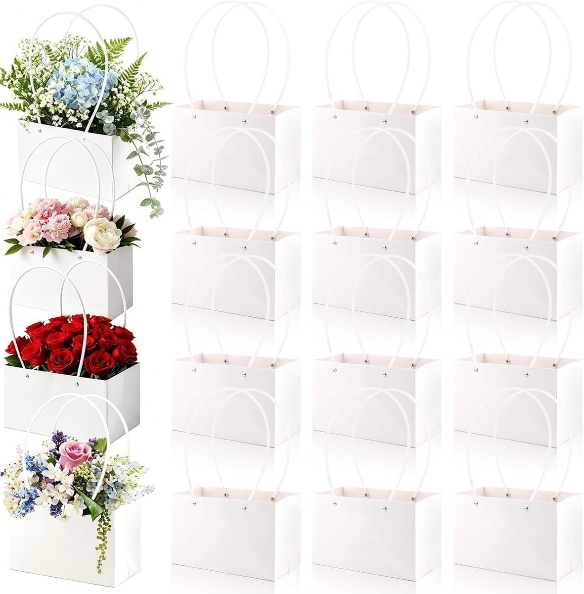 Bloemgeschenkdozen 16 stuks - witte kraftpapier - met handgrepen - ideaal voor bloemistpresentatie - ShopVlot