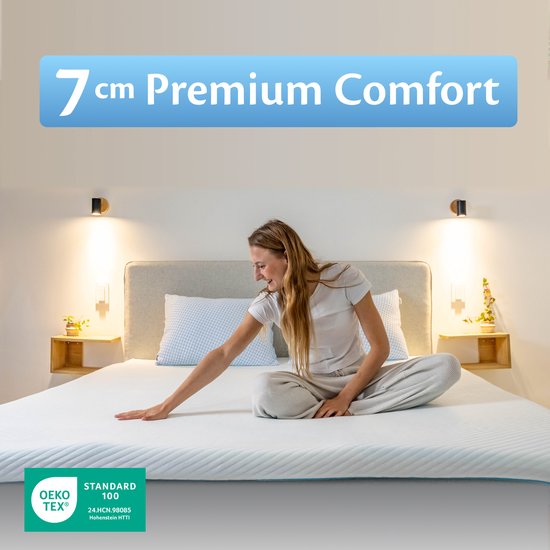 Ella® Topper 90x200 cm - Surmatelas - Surmatelas - 2 couches, Mousse à mémoire de forme infusée de gel et mousse Aircell - Topper - Dureté Medium