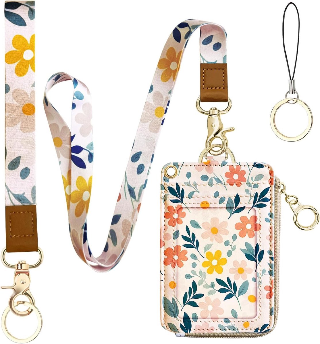 Lanyard portemonnee voor dames - leren ID-kaarthouder - met rits en verstelbare band - ideaal voor op kantoor - SnelShoppen