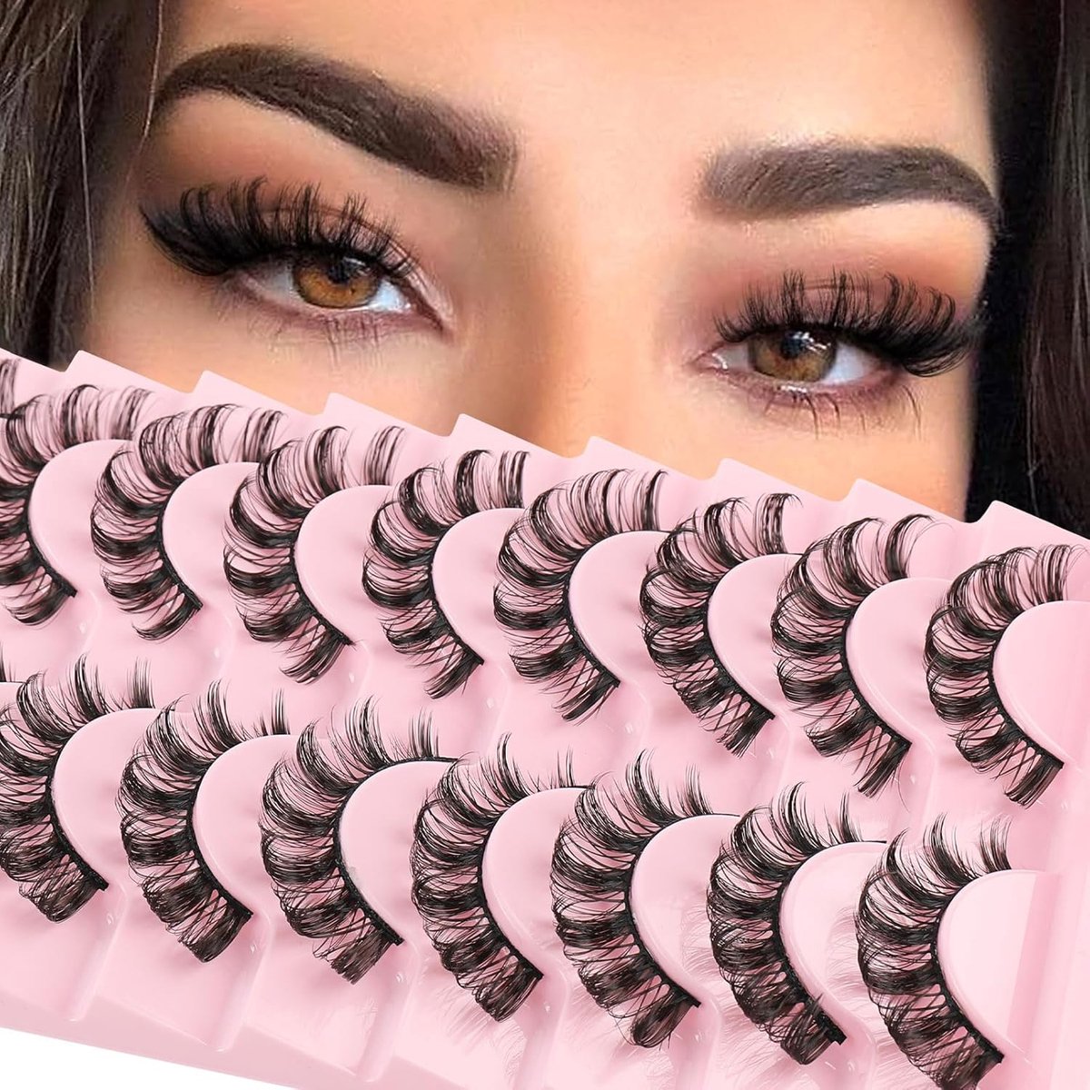 SnelShoppen - False Eyelashes D-Curl Cat Eye, Natuurlijke Look, Russische Strip, Kunstmatige Bont, 3D Effect, Wispy Fluffy Volume, Herbruikbaar, 10 Pa