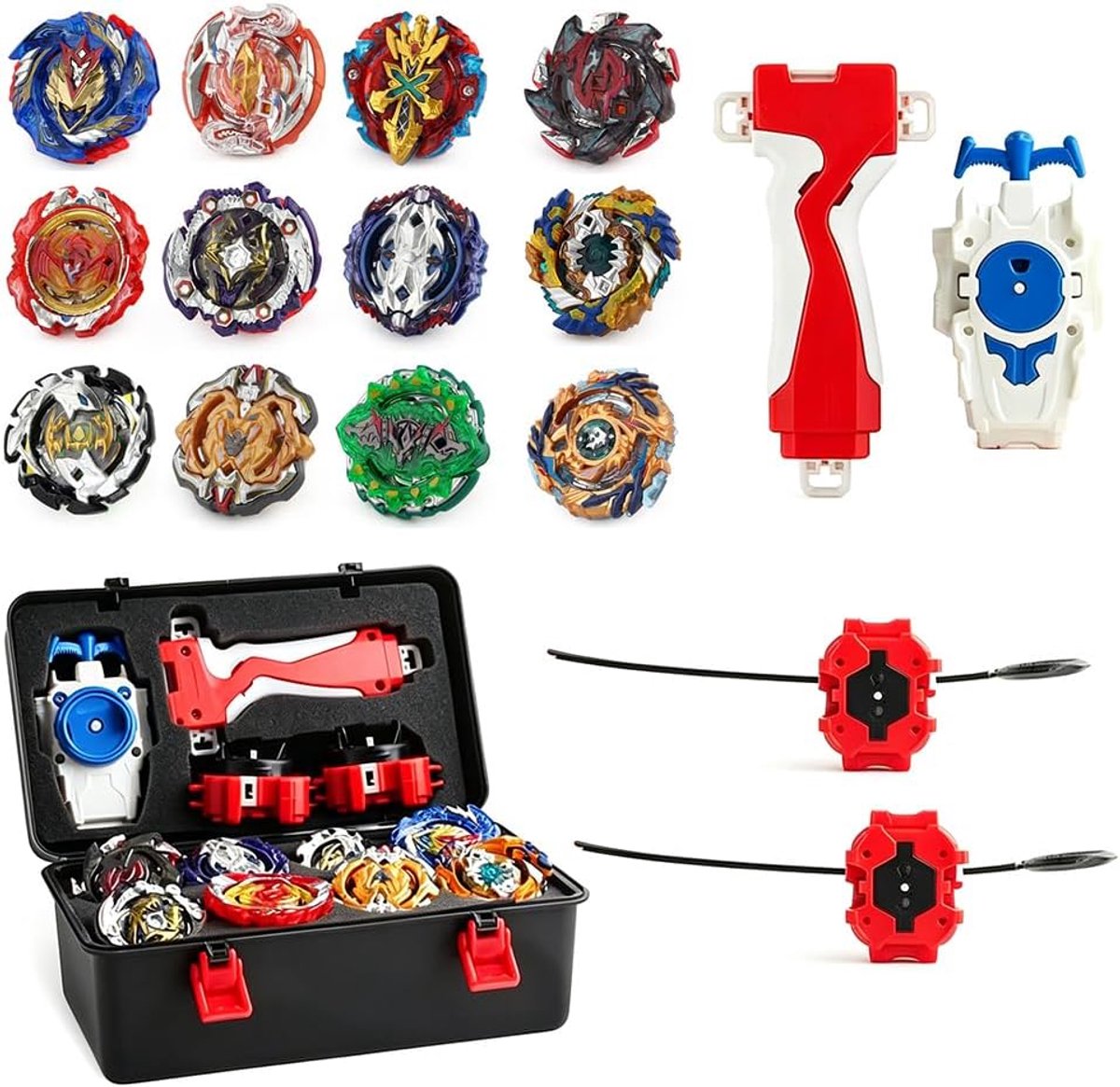 Spinning top set 12-in-1 - inclusief lanceerhandvat - stevige opbergdoos - verbeter aanval en verdediging - SnelShoppen