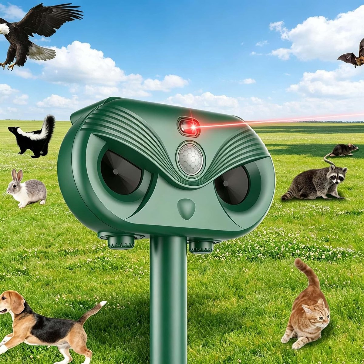 Kattenverjager op zonne-energie - ultrasoon - waterdicht - ideaal voor buitengebruik - SnelShoppen