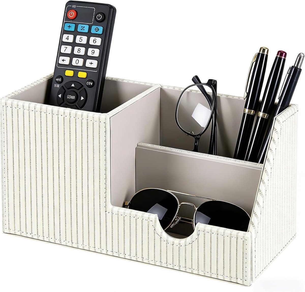 Pen organizer met 3 compartimenten - PU leren bureauaccessoire - Elegant beige - Perfect voor kantoor en thuis - SnelShoppen