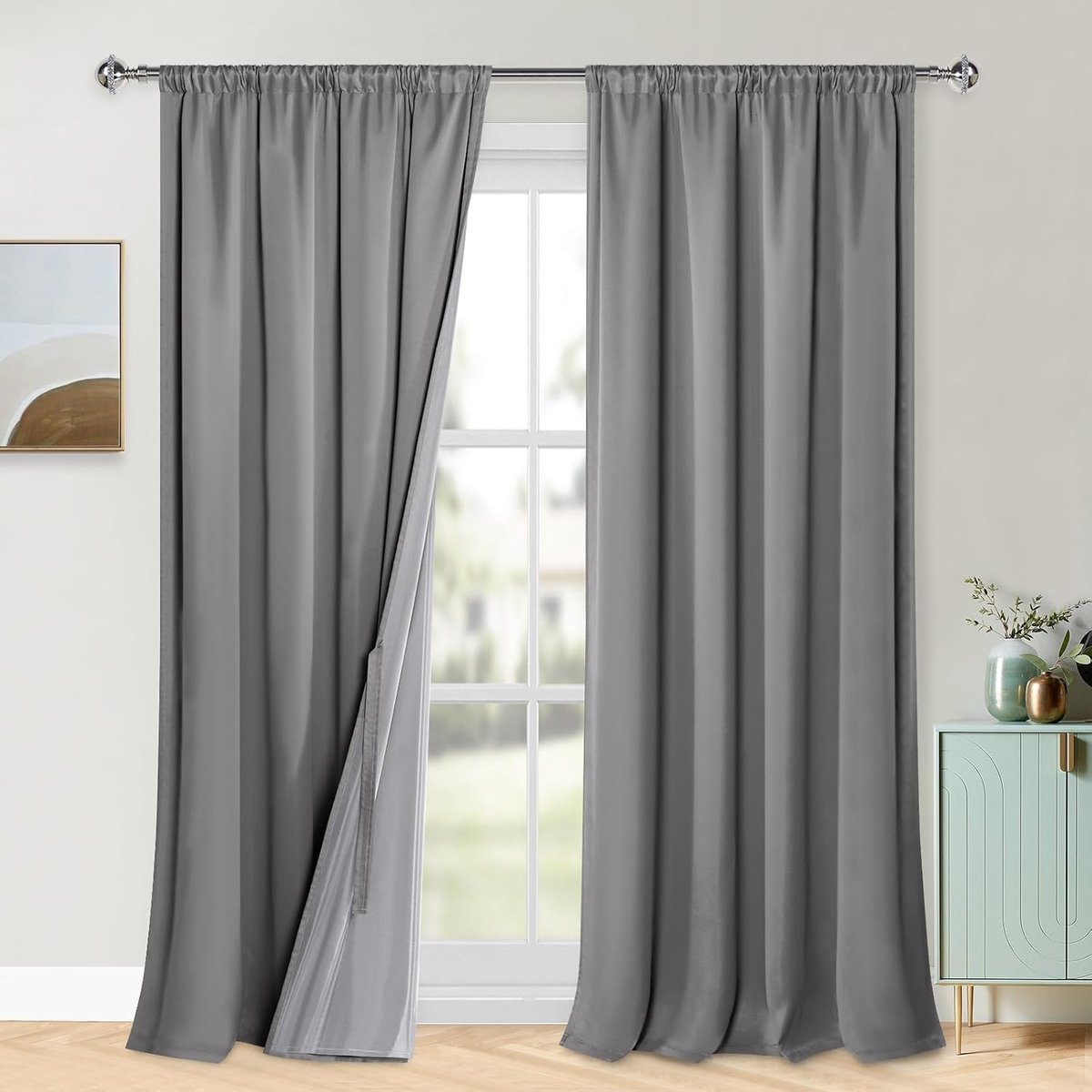 Zwarteout gordijnen 260 x 140 cm - Grijze dubbele laag - Dikke verduistering - Thermische isolatie - SnelShoppen