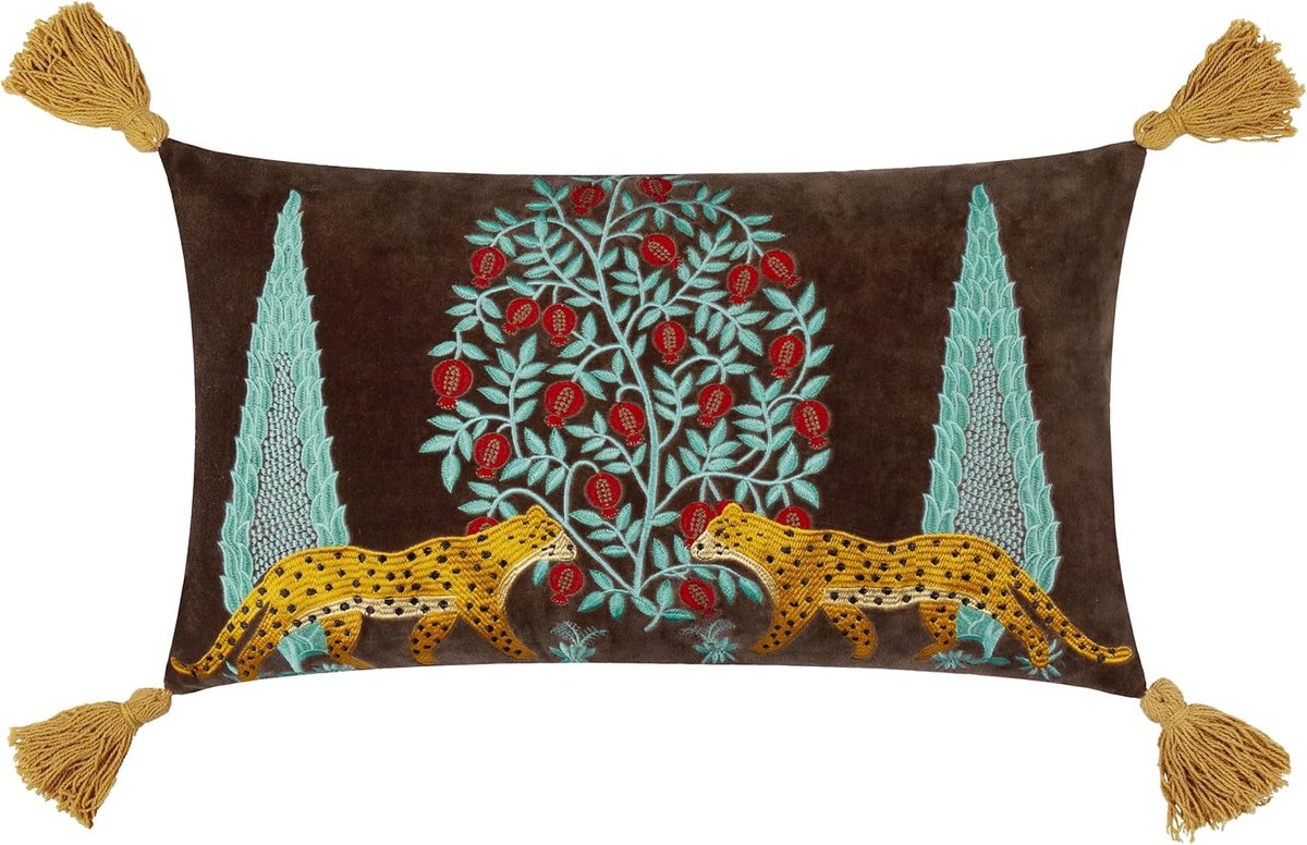 Kussenhoes 30x50cm - Multikleur - Gembroide leoparden - Luxe uitstraling - SnelShoppen