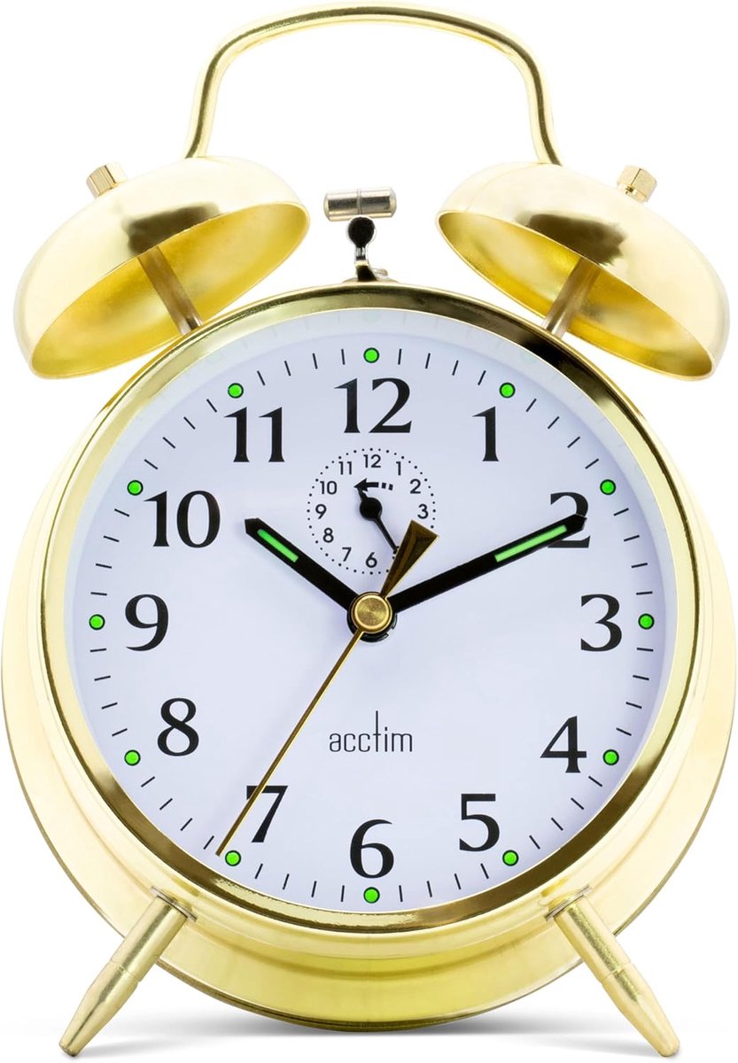 Alarmklok met grote bel - messing afwerking - met windfunctie - perfect voor op het nachtkastje - SnelShoppen