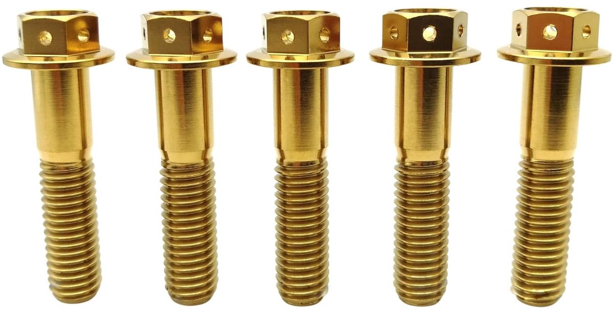 Titanium bouten M6x20mm - Goud - Flens en hex kop - Duurzaam en lichtgewicht - ShopVlot