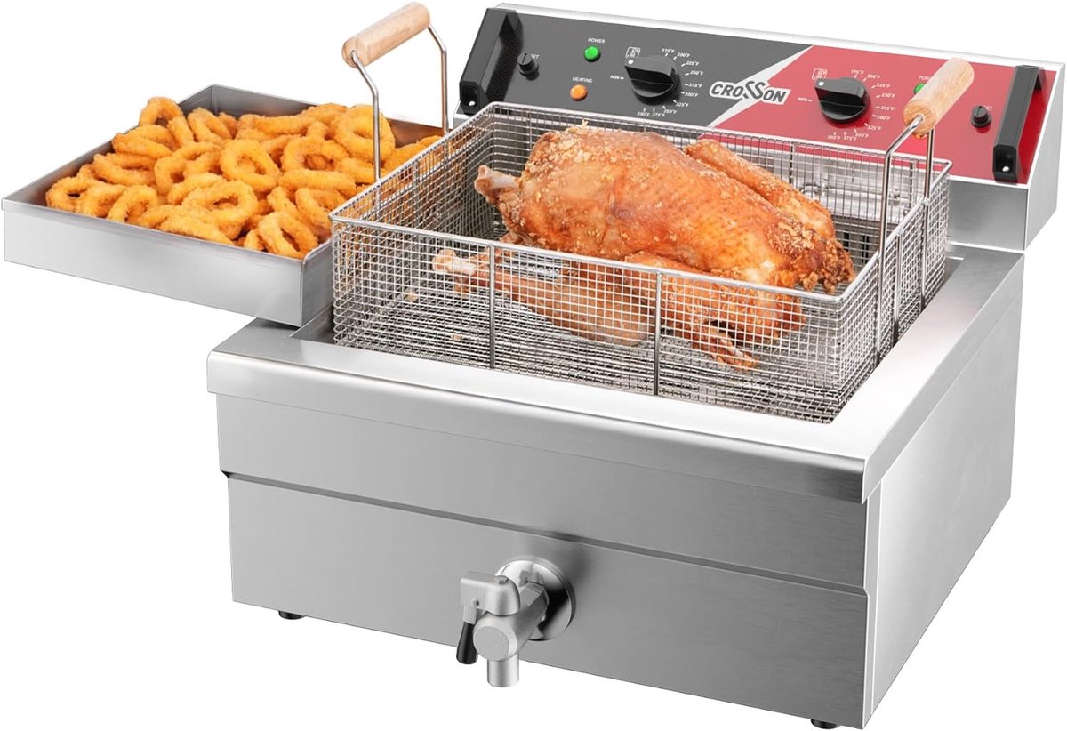 Friteuse 12L - RVS met afvoertap - 3 manden - Perfect voor restaurants - ShopVlot