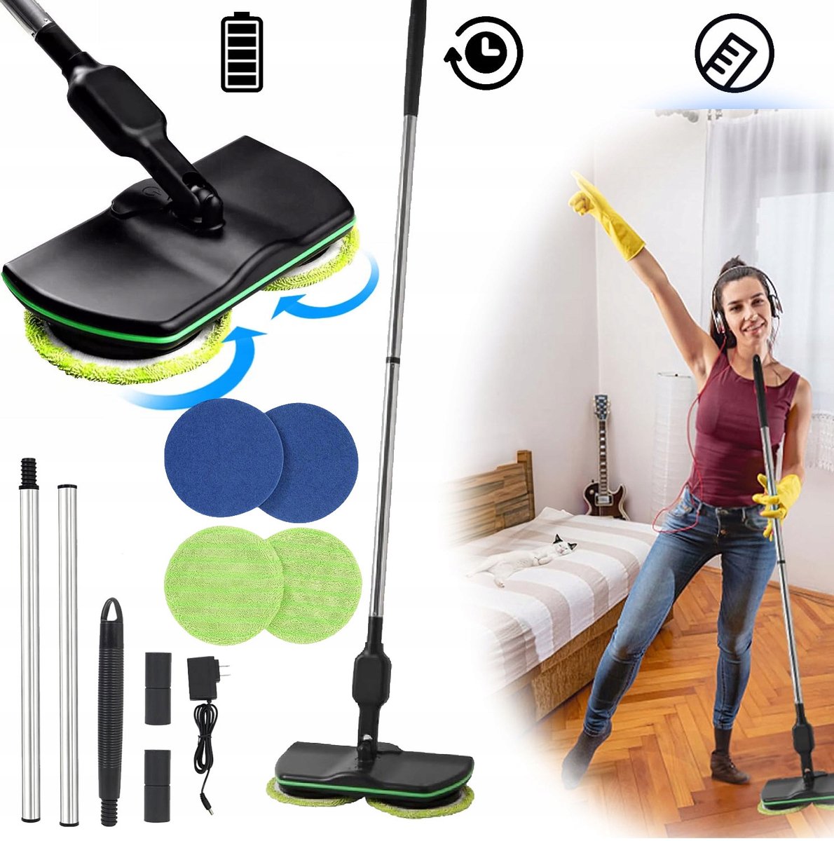 Draadloze Elektrische Dweil 2-in-1 met 4 Pads