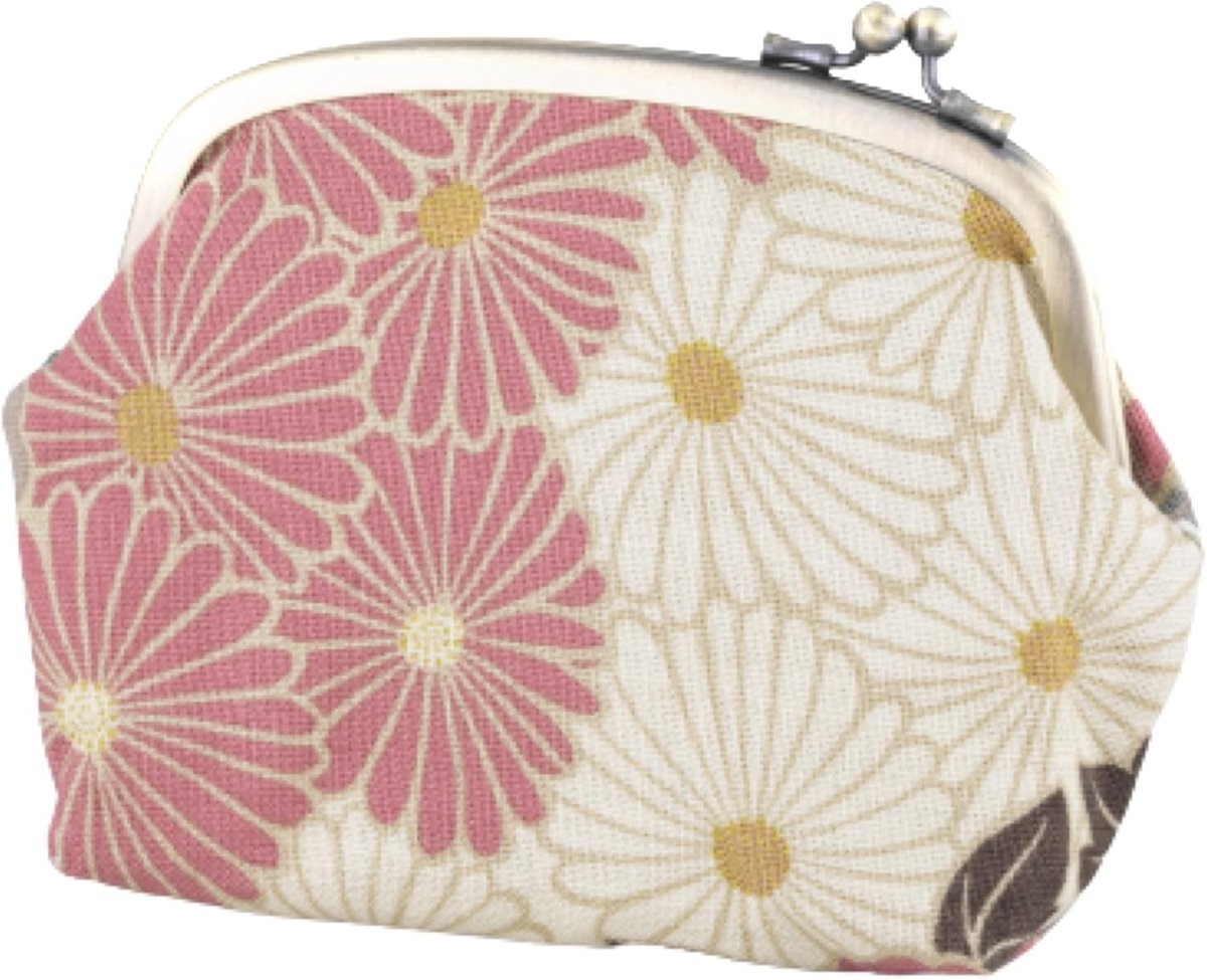 Portemonnee met Drukknoop - Bloemenprint - Roze Beige - Ideaal voor kleine spullen - ShopVlot