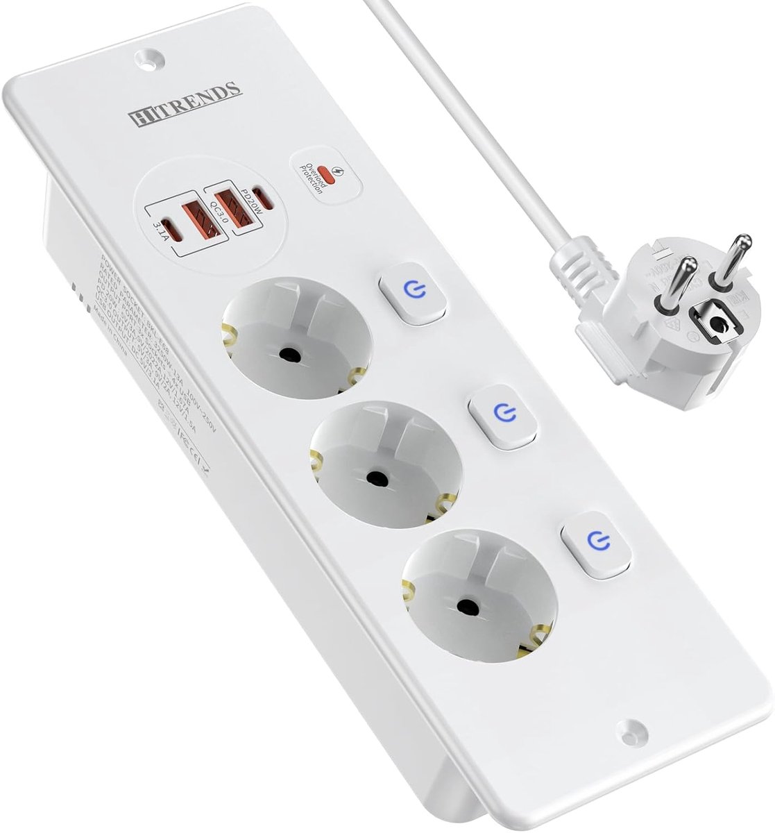 Inbouwstopcontact 3-voudig - met 2×USB-C PD20W en 2×USB-A QC3.0 - overbelastingsbeveiliging - ShopVlot