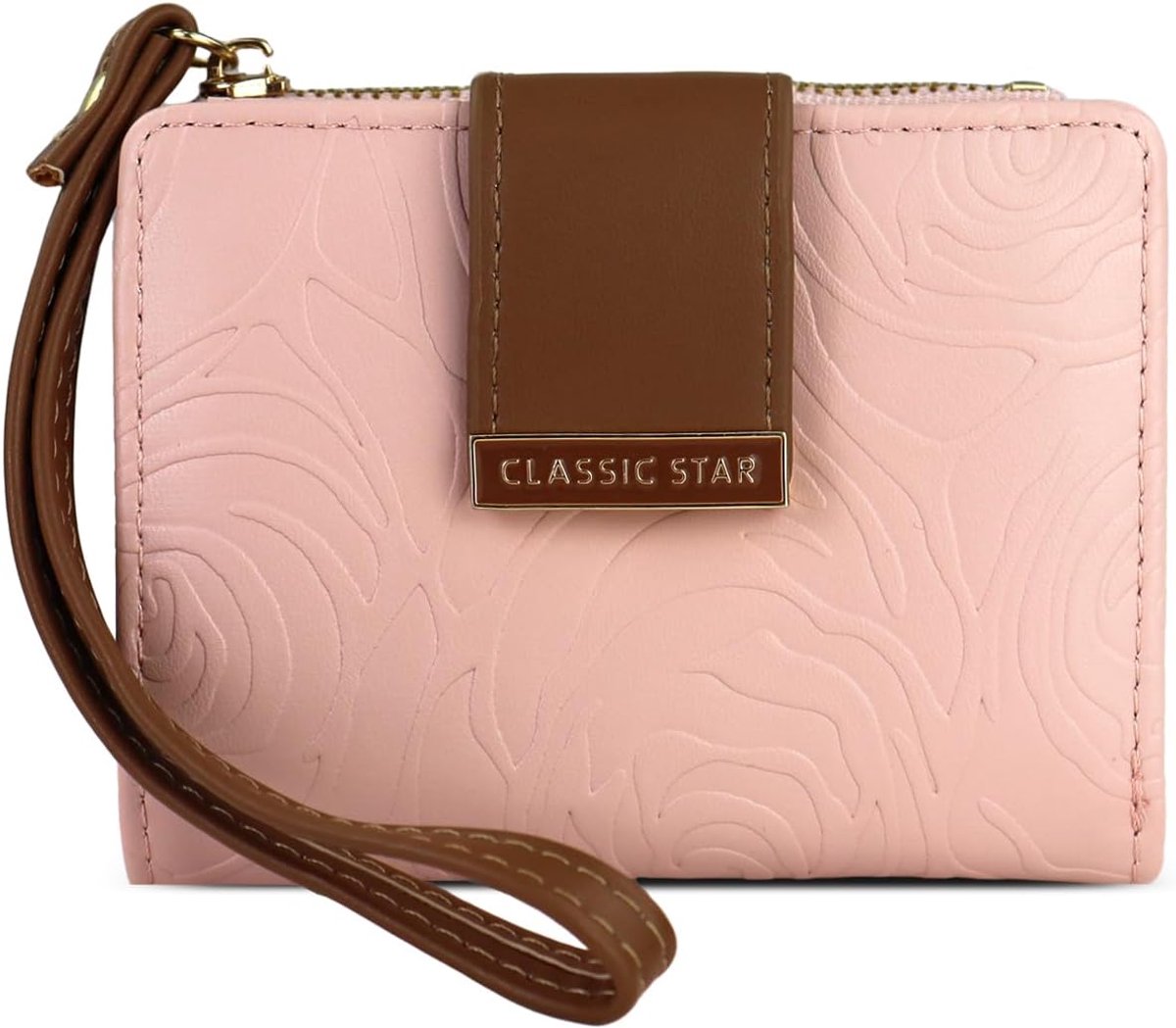 Damesportemonnee Klein - Leer Roze - 3D Bloemen Embossed - Handig voor dagelijks gebruik - ShopVlot