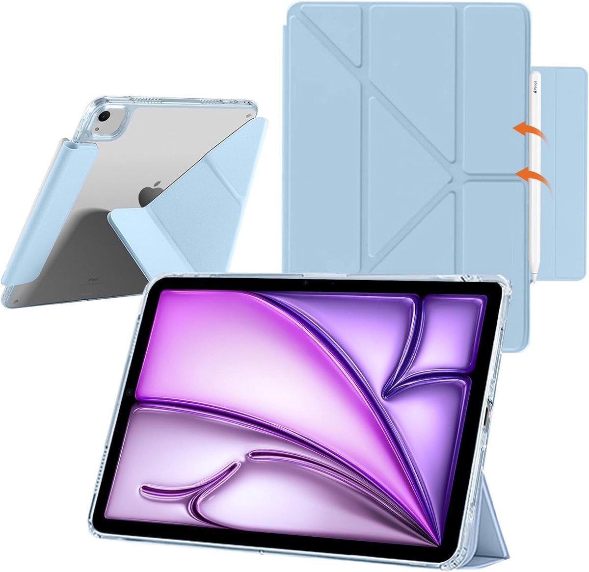 Tablethoes voor iPad Air 13 inch - transparante achterkant - dunne standaard - stootvast en stijlvol - ShopVlot