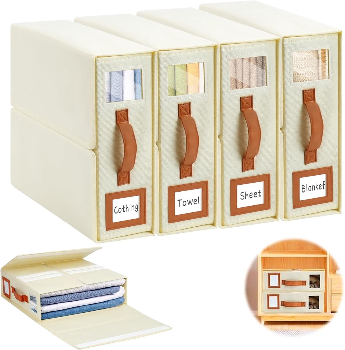 Bedding organizer - 4 opbergdozen - opvouwbaar - ruimtebesparend voor beddengoed - ShopVlot