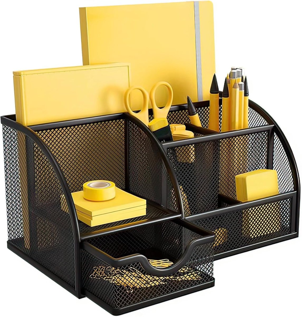 Desk organiser met 7 compartimenten - metalen mesh - ruimtebesparend - perfect voor kantoororganisatie - ShopVlot
