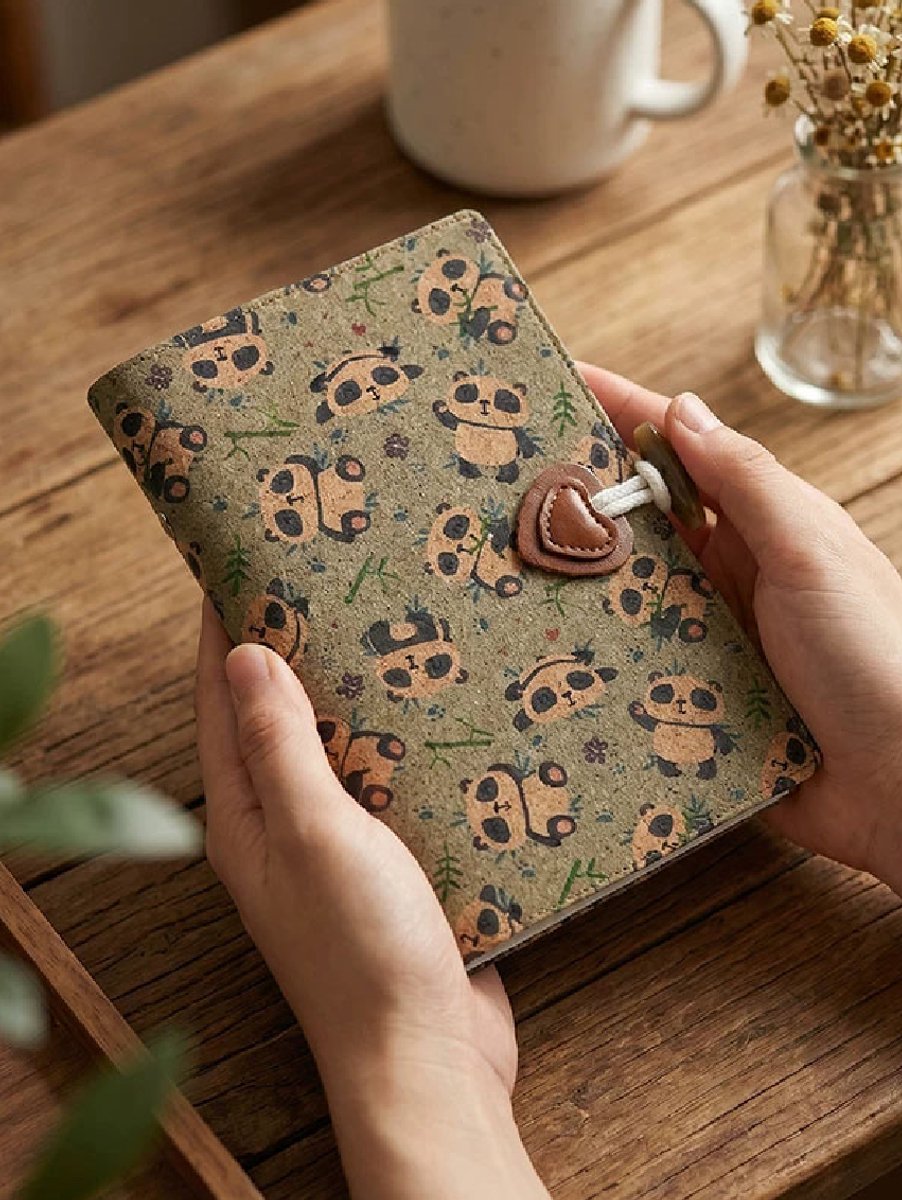 A6 Notitieboek - Dagboek - Pocket Formaat-Stoffen kaft - Panda-patroon - Vervangbare, handgeschreven binnenpagina's - 90 pagina's (gelinieerd)