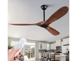 MIVRAY Plafondventilator Zonder Licht - 52 Inch - 6 Snelheden, Omkeerbare Stille Gelijkstroommotor - ABS - Zwart en Donker Notenhout - Binnen En Buiten