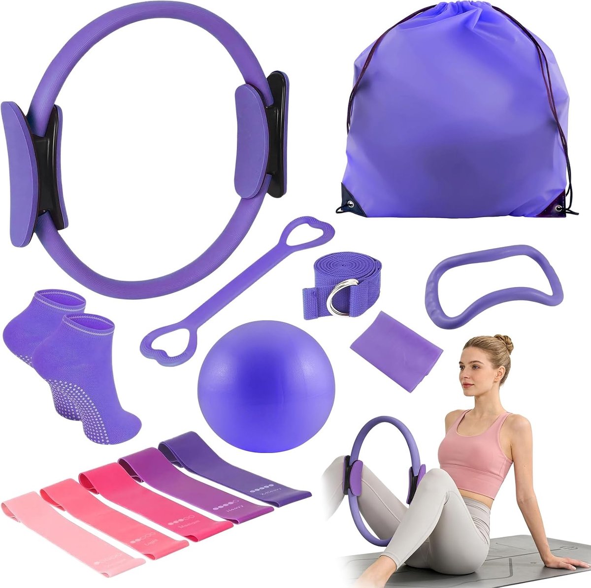 Pilates ringenset 13-delig - fitnessset met accessoires - voor thuis en gym - veelzijdige training - ShopVlot