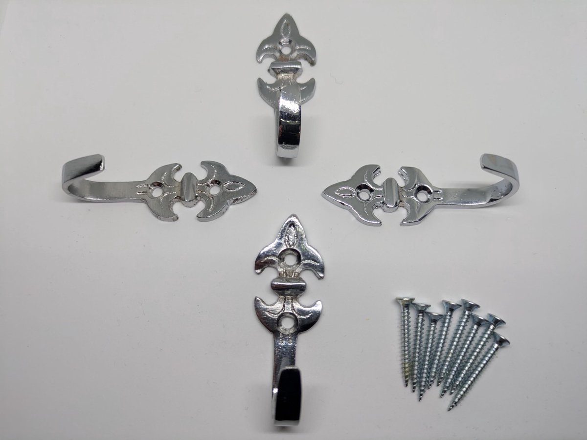 Wandhaken 4 stuks - chroomafwerking - Fleur-de-lis design - stijlvolle decoratie voor uw muur - ShopVlot