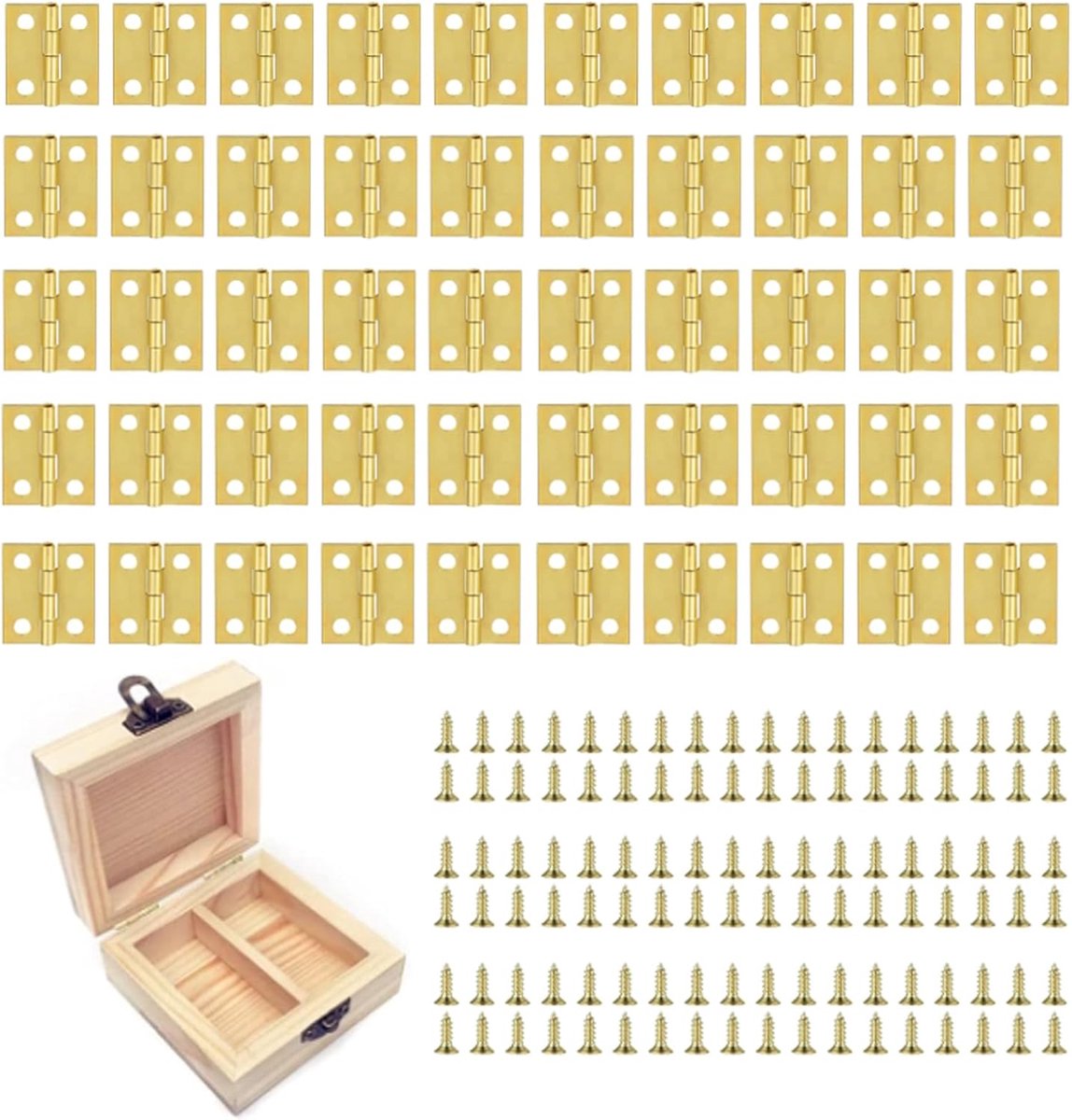 Mini scharnieren 18x16mm - gouden scharnieren - 50 stuks met 200 schroeven - perfect voor sieraden en houten doosjes - ShopVlot