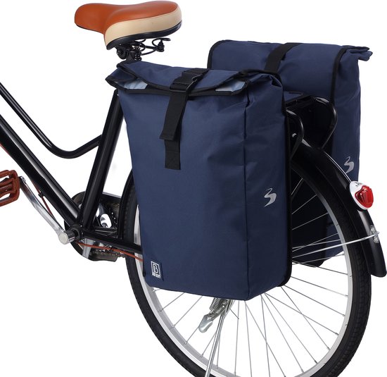 Brisby Dubbele Fietstas Rolltop Zwart 39-48L Waterdicht Geschikt voor Elektrische Fietsen & E-Bike - Blauw — afbeelding 4