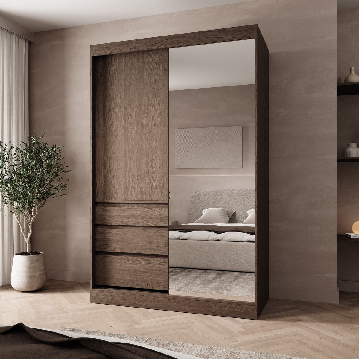Meubella - Henry - Kledingkast - Donker eikenpatroon - 140x65x216 cm
