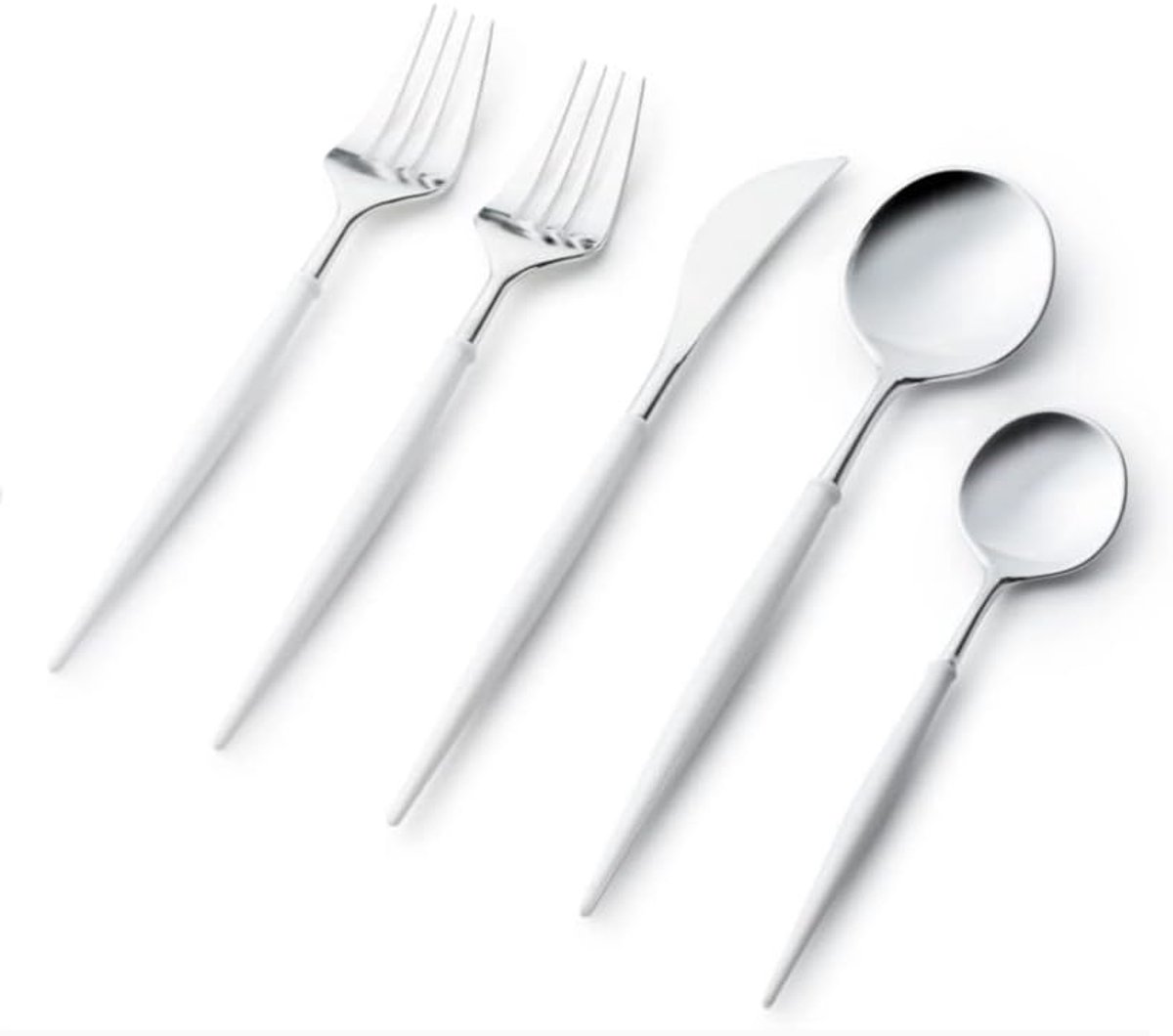 Plastic bestekset 40 delen - herbruikbaar - luxe zilver met witte handgreep - ideaal voor feesten - ShopVlot