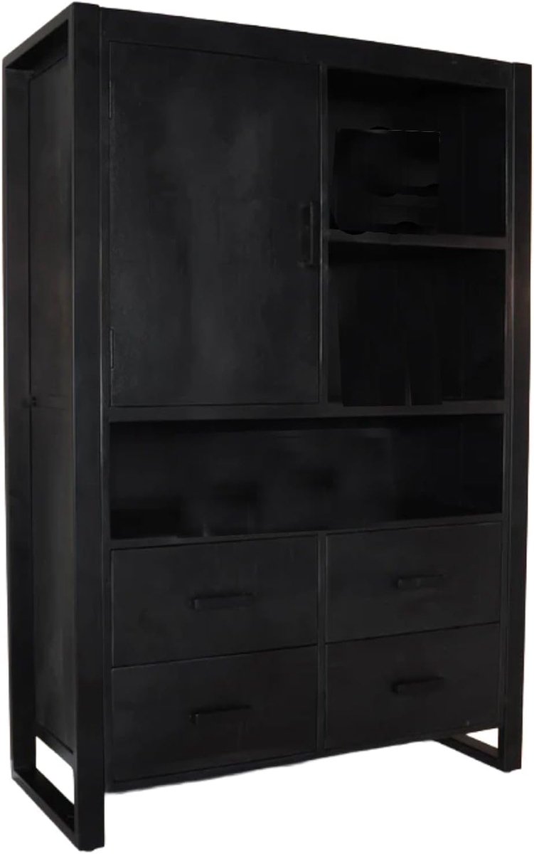 Industriële kast 150x100cm - mango hout - zwart wandmeubel - eenvoudig te monteren - ShopVlot