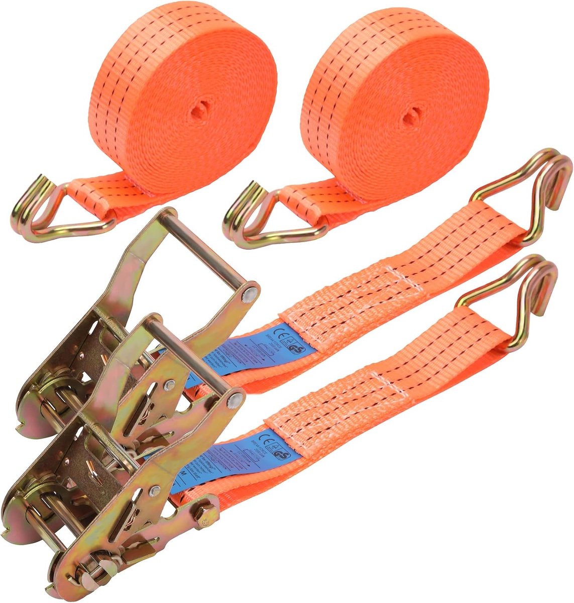 Ratelriem 6m x 38mm - Dubbele J-haak - Breuksterkte 2000 kg - Voor veilig vastzetten - ShopVlot