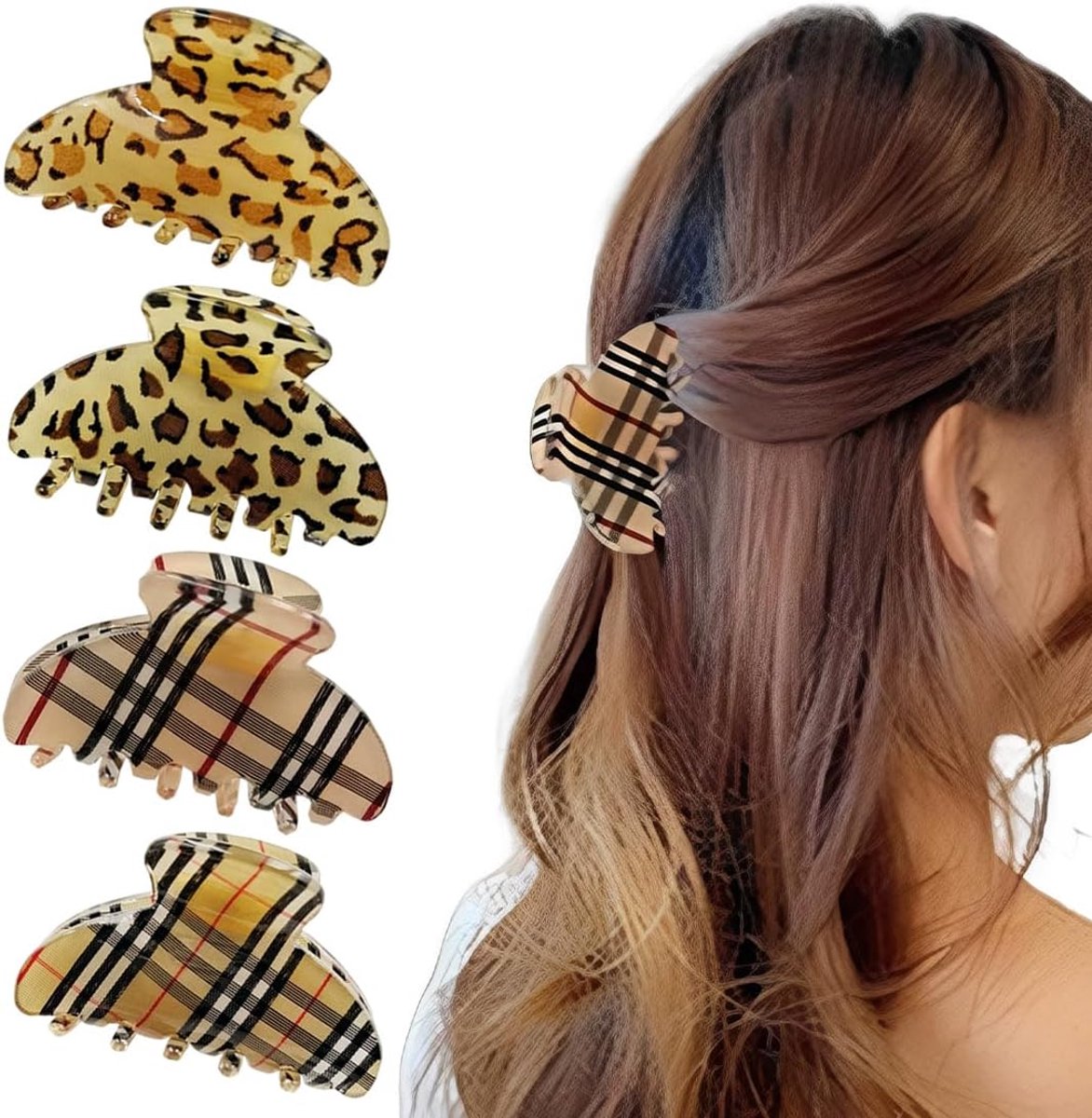 Haarspelden 3 stuks - 6,5 cm - schildpad en luipaard - antislip haarklauwclip voor stevig haar - ShopVlot