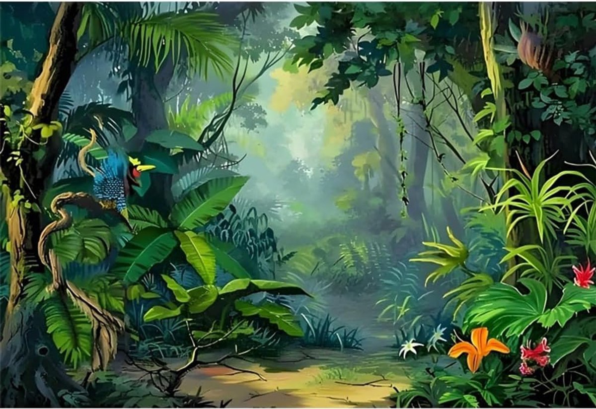 Fotografie Achtergrond 8x4ft - Tropisch Regenwoud - Waterverf Palmbomen - Ideaal voor Portretfotografie - ShopVlot