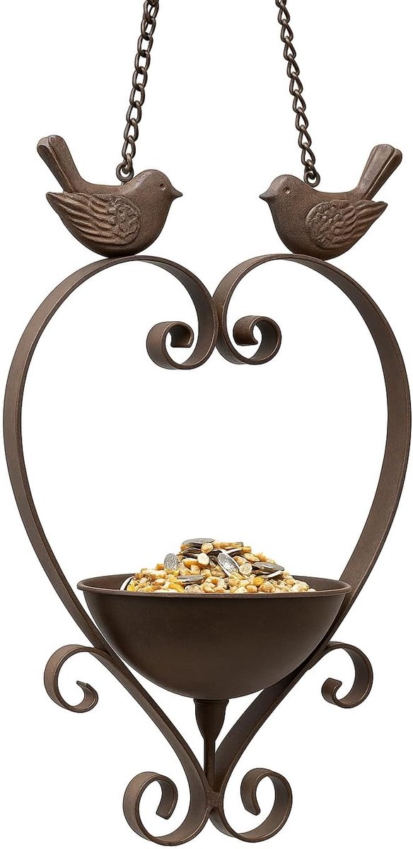 Vogeldrinkbak hartvorm - metalen decoratie - vintage stijl - sfeervolle tuinaccessoire - ShopVlot