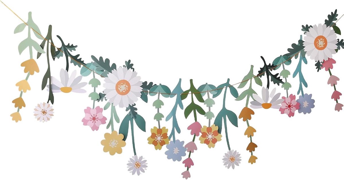 Decoratieve banner madeliefjes - dubbelzijdig - kleurrijke bloemendecoratie - vrolijke sfeer voor babykamer - ShopVlot