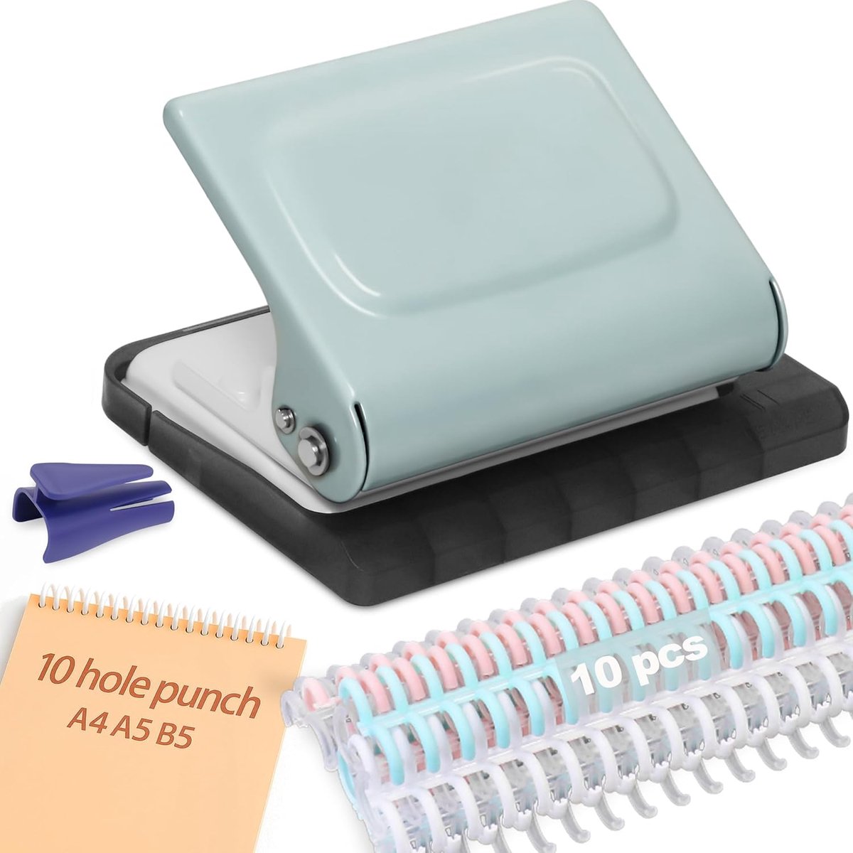 Bindmachine 10-gaats blauw - veelkleurige bindingen - capaciteit 10 vellen - ideaal voor school en kantoor - ShopVlot