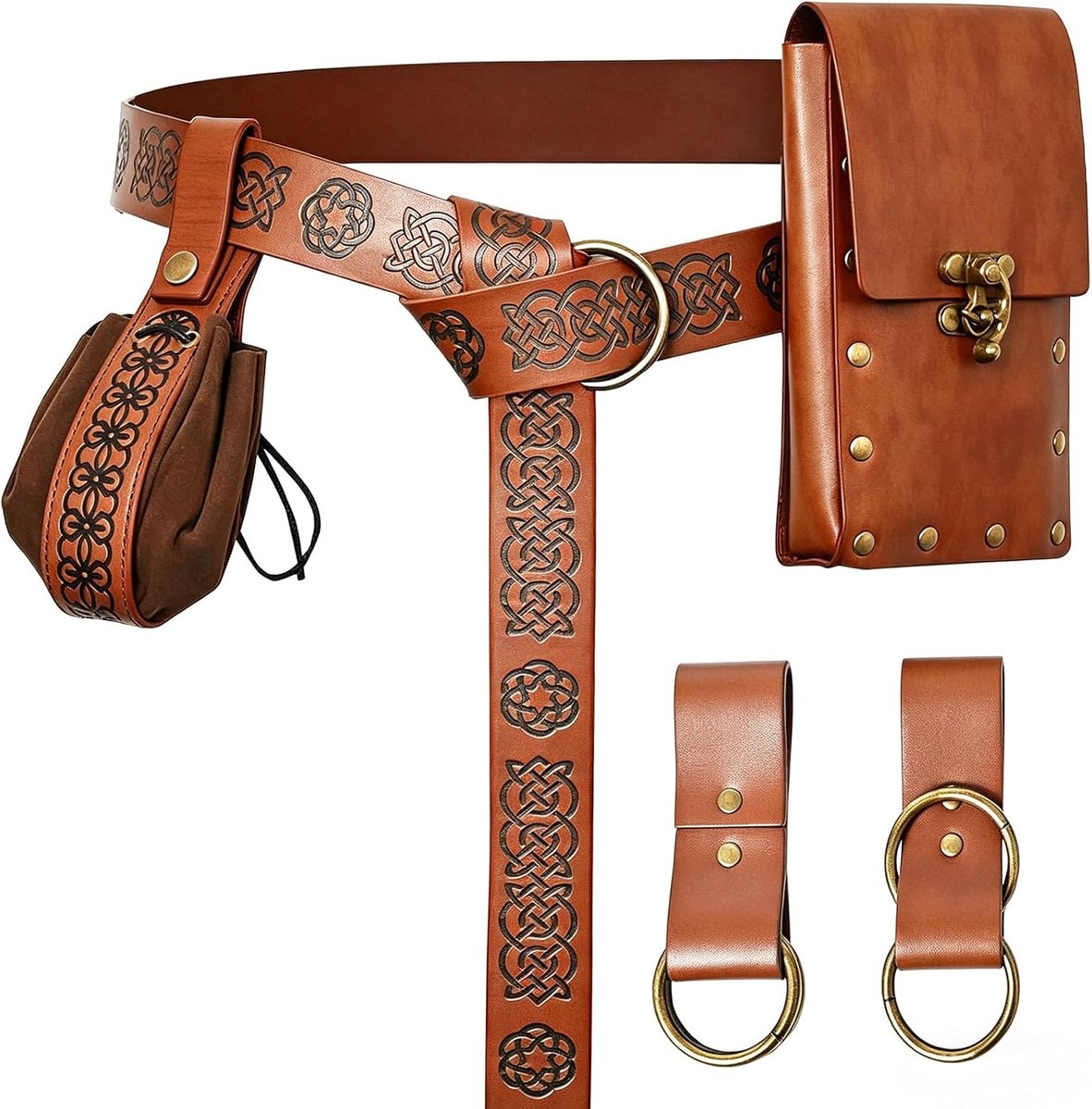 Middeleeuwse ridderaccessoires - bruin leren riem - retro stijl - praktische kostuumaccessoires - ShopVlot