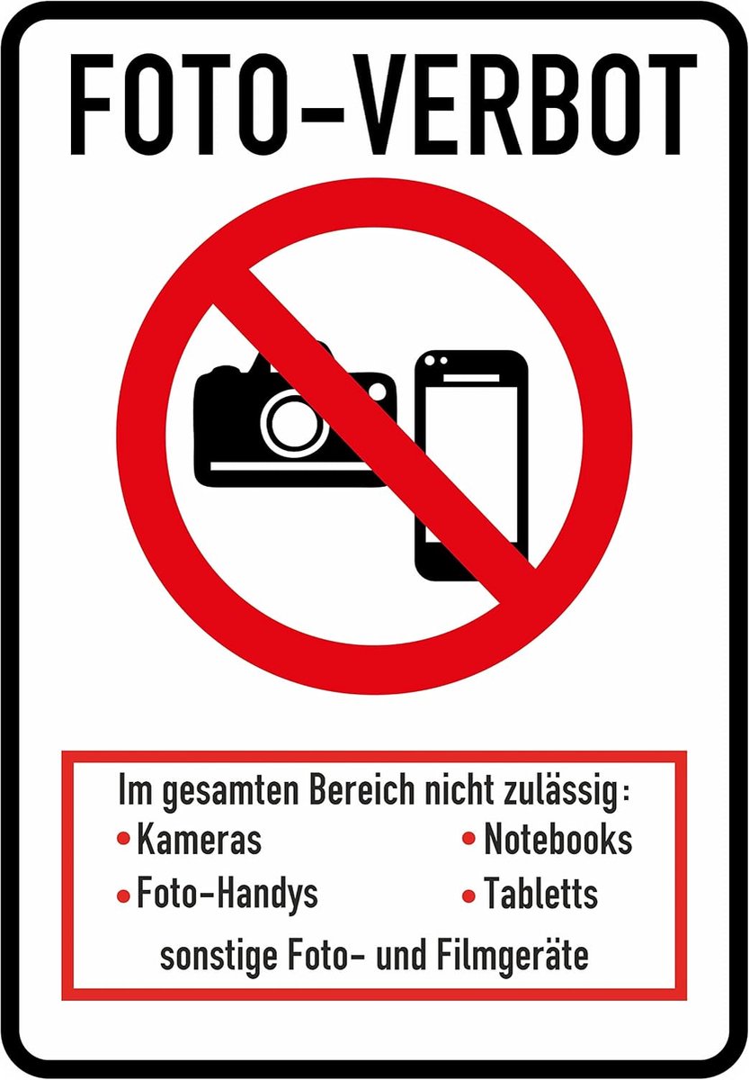 Photo ban sticker 22x15 cm - zelfklevend - glossy UV print - voorkomt ongewenste beeldopnames - ShopVlot