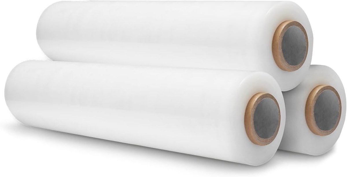 Stretch Film 23my Set van 3 - 50 cm Pallet Film - Transparant, Zwart en Wit - Optimaal voor zware goederen - ShopVlot