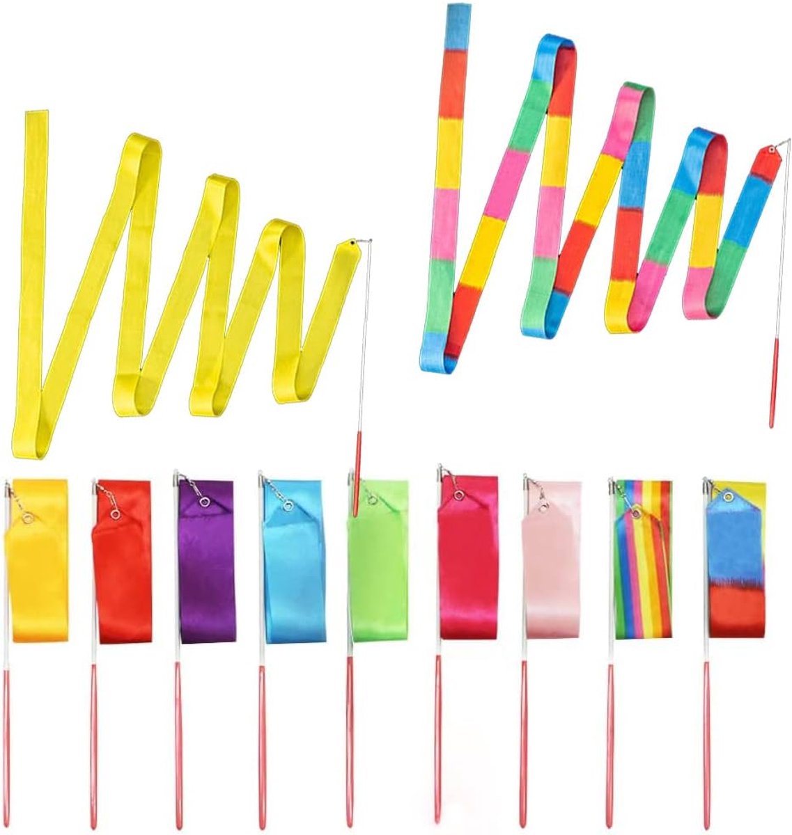Danslinten 9pcs 2m - Satijnen Ribbons met Fiberglass Stok - Perfect voor Talent Shows - 9 Kleuren - ShopVlot