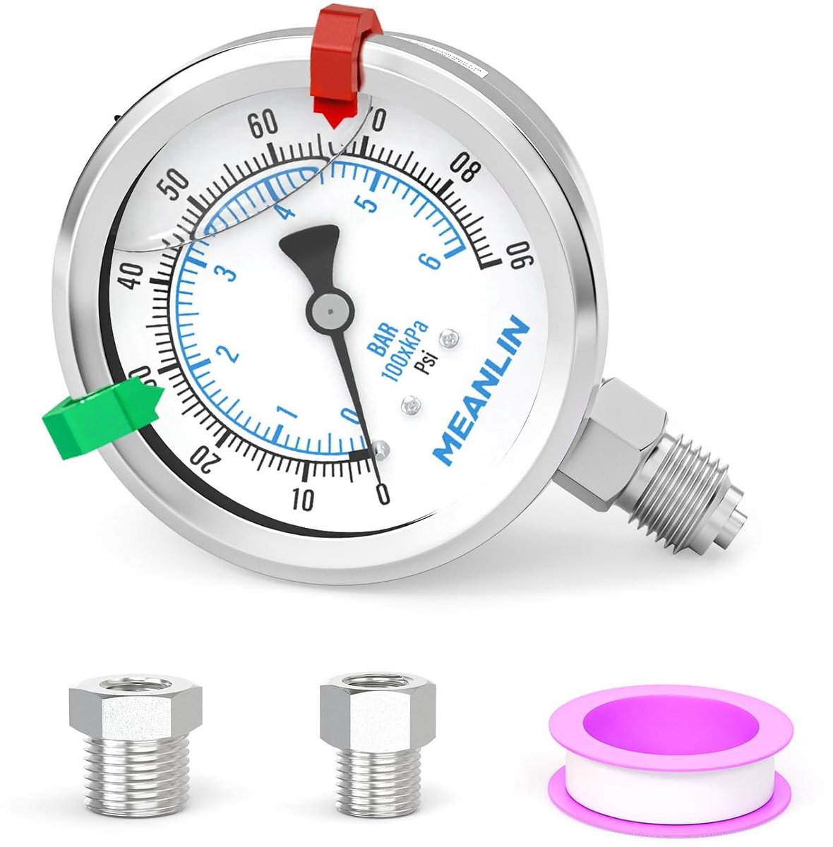 Manometer 0~6Bar - Vloeistofgevuld - Roestvrij staal - Onderste montage voor nauwkeurige drukmeting - ShopVlot