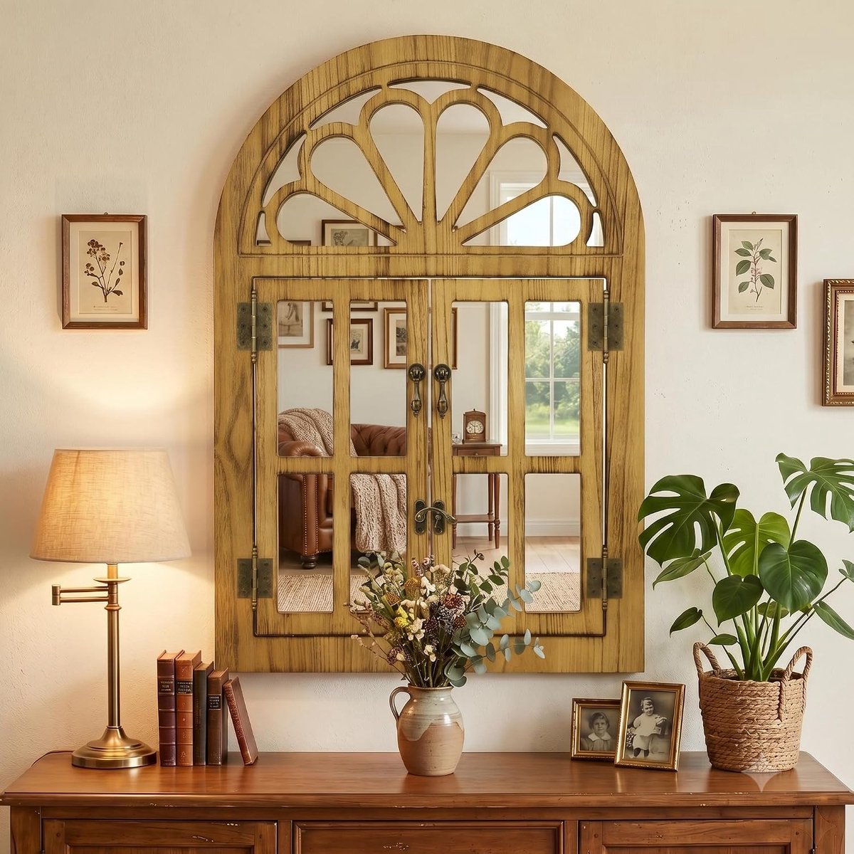 Houten raamwandspiegel - decoratief wandaccent - hoogwaardige spiegel - ideaal voor elke ruimte - ShopVlot