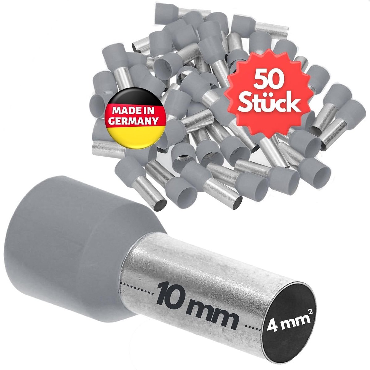 Aderendhulsen 4.0 mm² - Geïsoleerd 10 mm grijs - Voor krimpverbindingen - Betrouwbare elektrische verbinding - ShopVlot