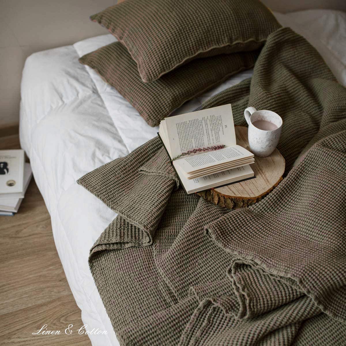 Deken sprei bedsprei 180 x 230 cm - 48% linnen, 52% katoen - bruin taupe - ideaal voor slaapkamer - ShopVlot