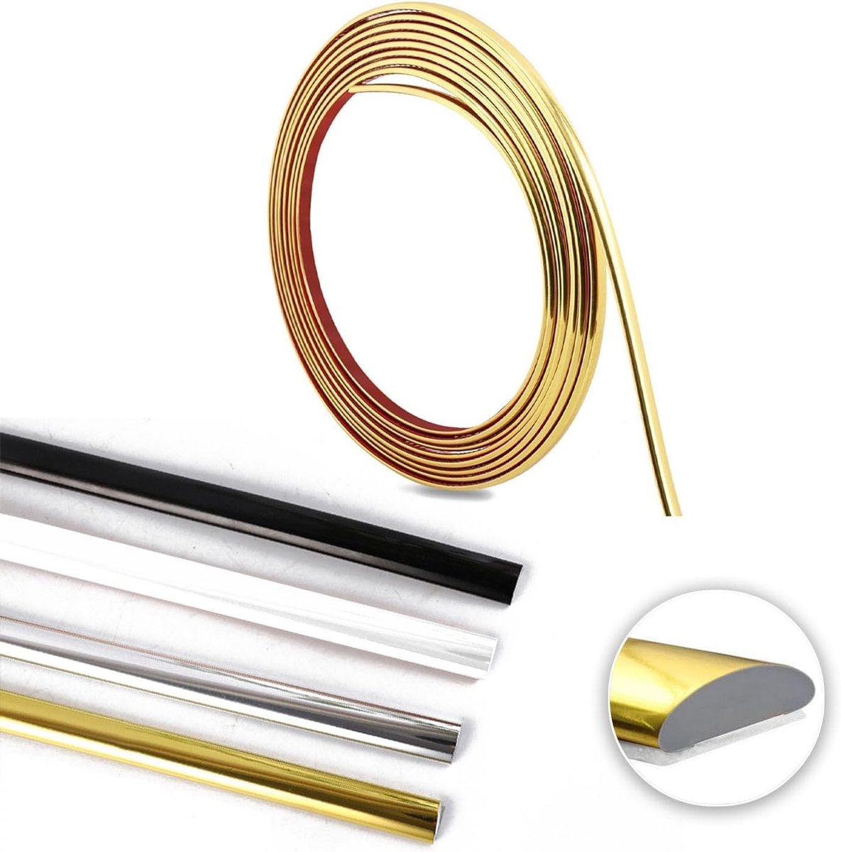 Zelfklevende Mouldings 4 m - Goud - 8 mm - Eenvoudige installatie voor wanddecoratie - ShopVlot