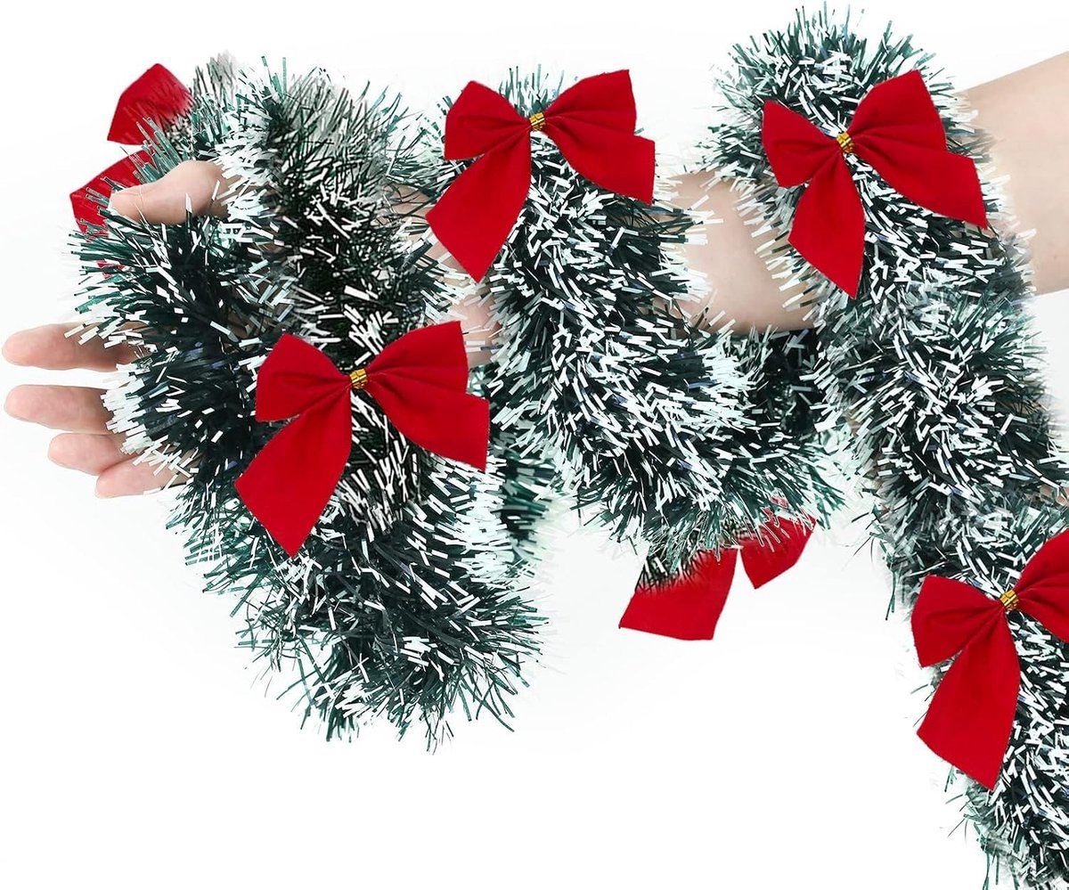 Kerstguirlande 2 m - Kunststof met 6 Strikken - Geschikt voor Binnen en Buiten - Creëer een Feestelijke Sfeer - ShopVlot