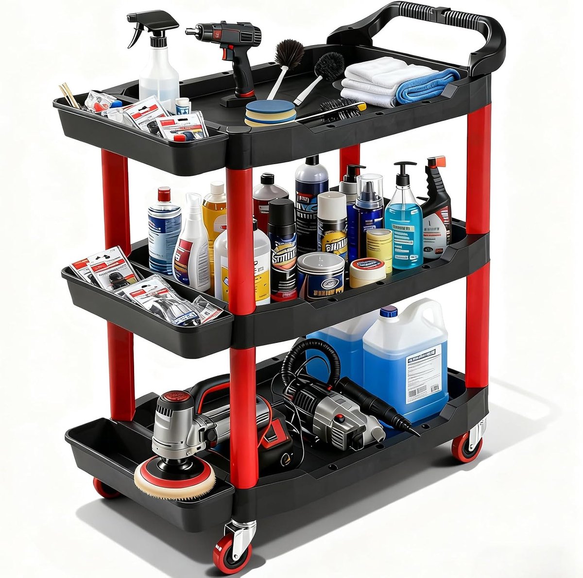 Gereedschapswagen 200 kg - 3 etages - versterkt PP-materiaal - ideaal voor werkplaats en garage - ShopVlot