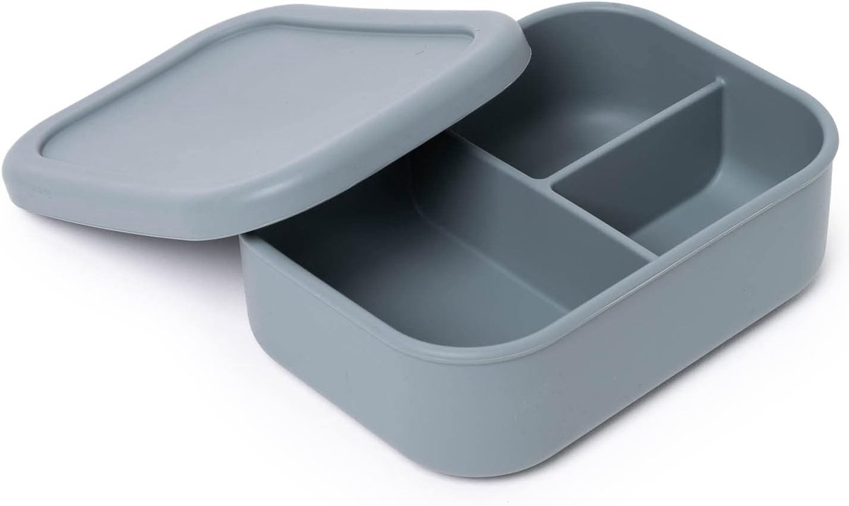 Bento Lunch Box 600 ml - Grijze Siliconen - 3 Compartimenten - Lekvrij en Magnetronbestendig - ShopVlot
